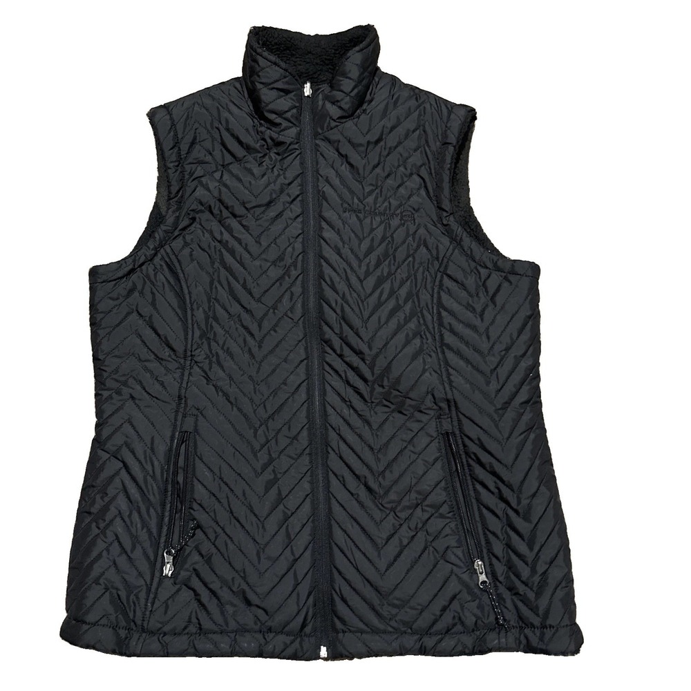 Free Country Women Vest Size M Black Quilted Fleece Lined Full Zipper